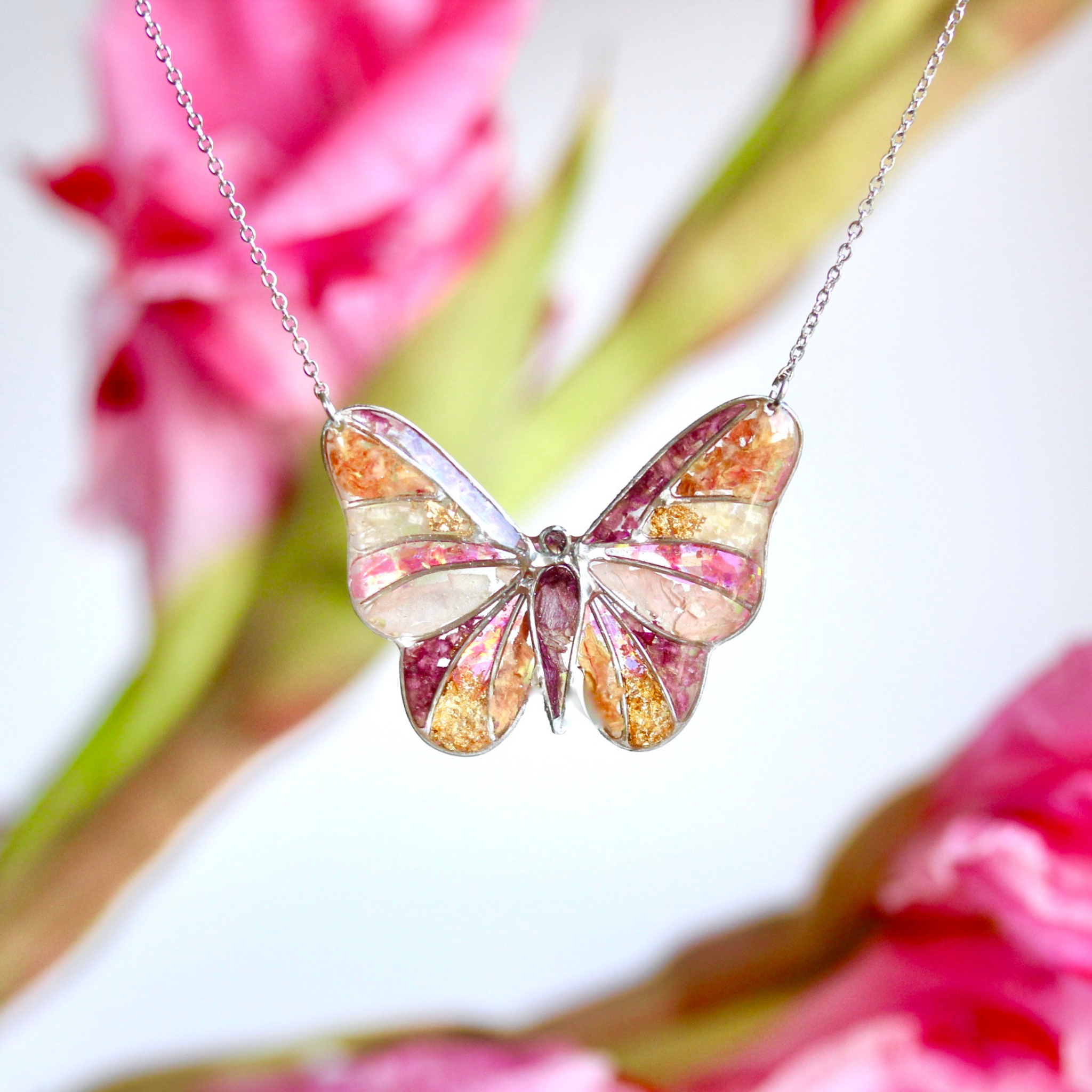 Pink hot sale butterfly necklace